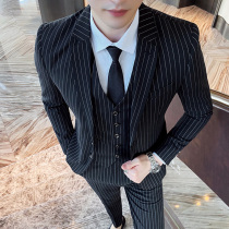 Bridegroom suit suit wedding men casual striped small suit mens dress jacket slim Korean version of Ruffian handsome tide