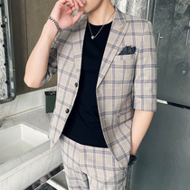 Summer mens suit set thin quarter sleeve Korean slim casual suit handsome half sleeve jacket