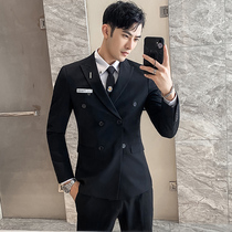 British suit suit suit mens three-piece set Korean slim groom wedding dress tide double-breasted hair stylist suit