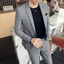 Autumn and winter plaid suit mens casual jacket Korean trend slim work workplace hair stylist handsome suit suit suit suit