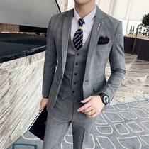 Autumn and winter bird suit suit suit mens three-piece set Korean slim groom wedding dress British style small suit