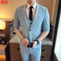 British style seven-point sleeve suit mens suit Korean version slim hair stylist groom wedding sleeve suit three-piece tide