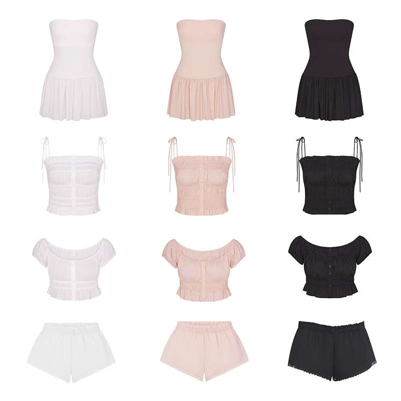 Purely Hand-Rolled Poplin! Skims Kardashian Cotton Poplin Fabric Camisole Short-Sleeve Shorts Set Tube Top Dress