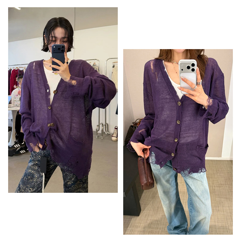 Missing a Touch of Purple, Similar to Shao Yin's Style @13, Alluring Purple Knitted Linen Brushed Vintage Cardigan Sun Protection Jacket