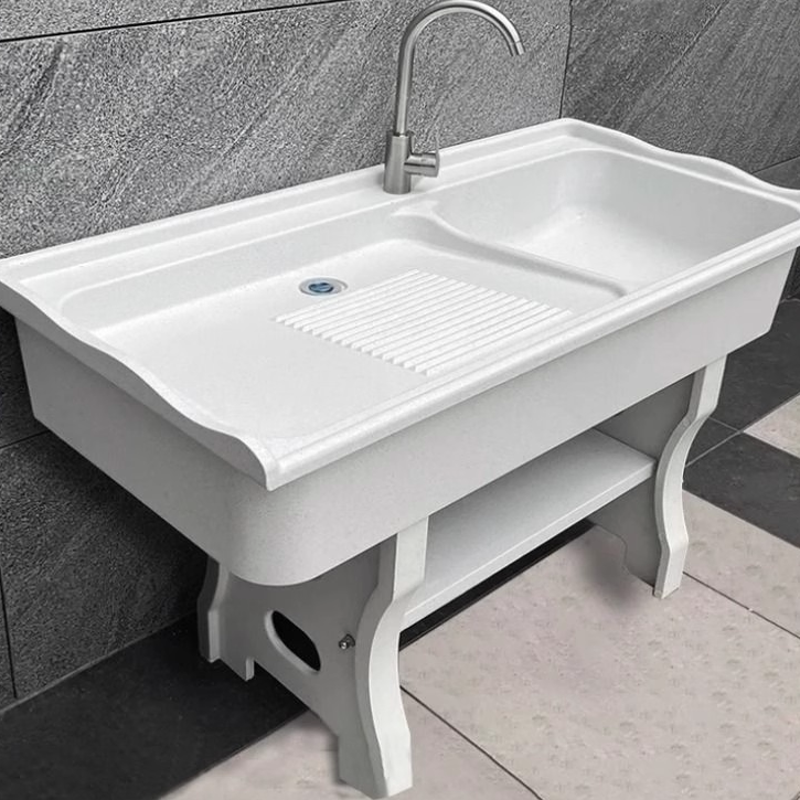 Quartz Stone Laundry Sink with Washboard for Indoor and Outdoor Use, Suitable for Home Balconies and Courtyards, Marble Laundry Basin Integrated Sink Basin