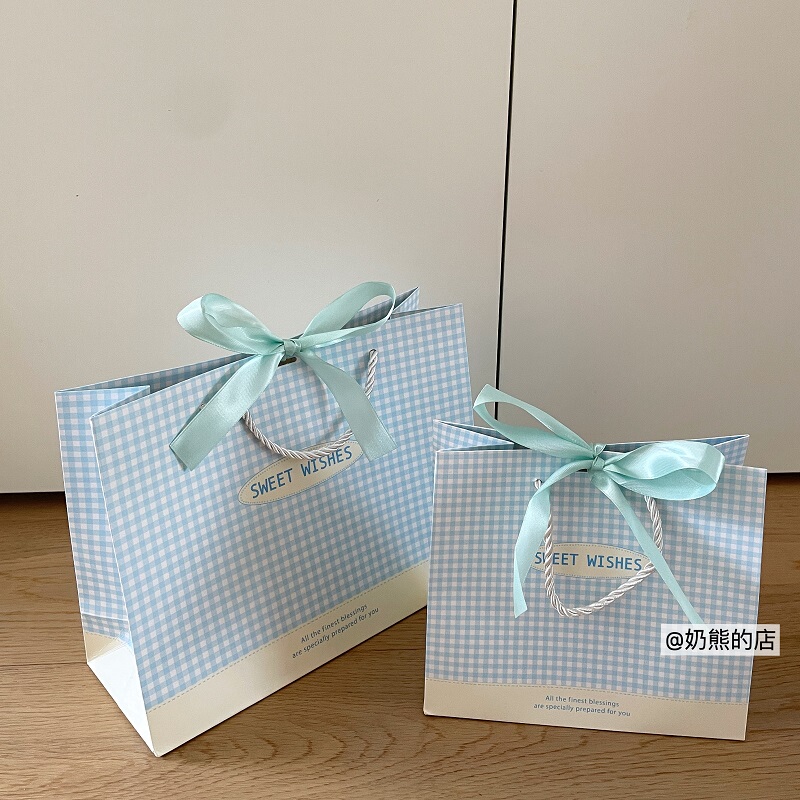 ins Korean-Style Blue and White Checkered Gift Bags, Exquisite Souvenirs, Gift Packaging, Gift Storage, Satchel Paper Bags ins Korean-Style Blue and White Checkered Gift Bags, Exquisite Souvenirs, Gift Packaging, Gift Storage, Satchel Paper Bags