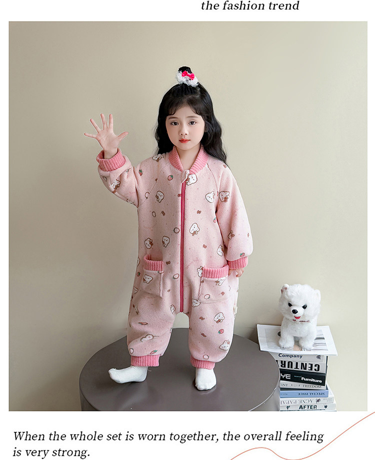 Children's One-Piece Pajamas, Autumn and Winter Fleece-Lined Girls' Flannel Home Clothes, Winter Anti-Kick Quilt, Baby Sleeping Bag — 11