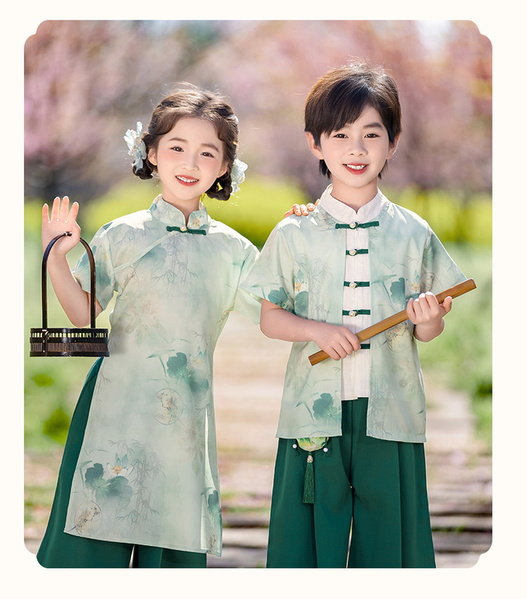 男女宝宝上春山荷花汉服古风幼儿园演出服唐装国风诗词朗诵表演服 — 9