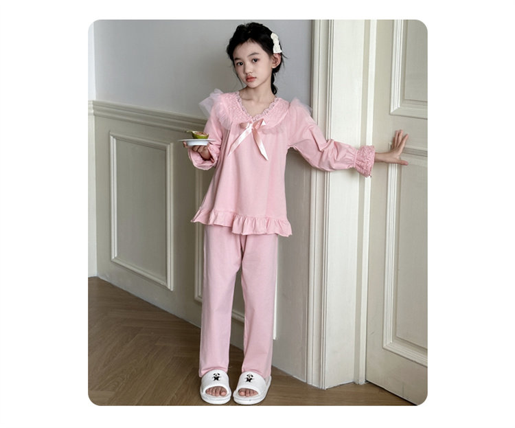 Children's Pajamas Spring and Autumn Pure Cotton 2026 New Style Big Girls' Home Wear Autumn Long-Sleeve Kids' All-Cotton Set Stylish — 12