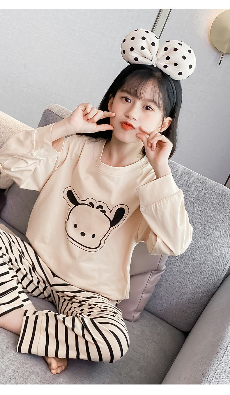 2026 New Children's Home Wear for Older Kids, Summer Air-Conditioned Clothing, Long-Sleeve Girls' Pajamas, Spring and Autumn Style, Pure Cotton — 17