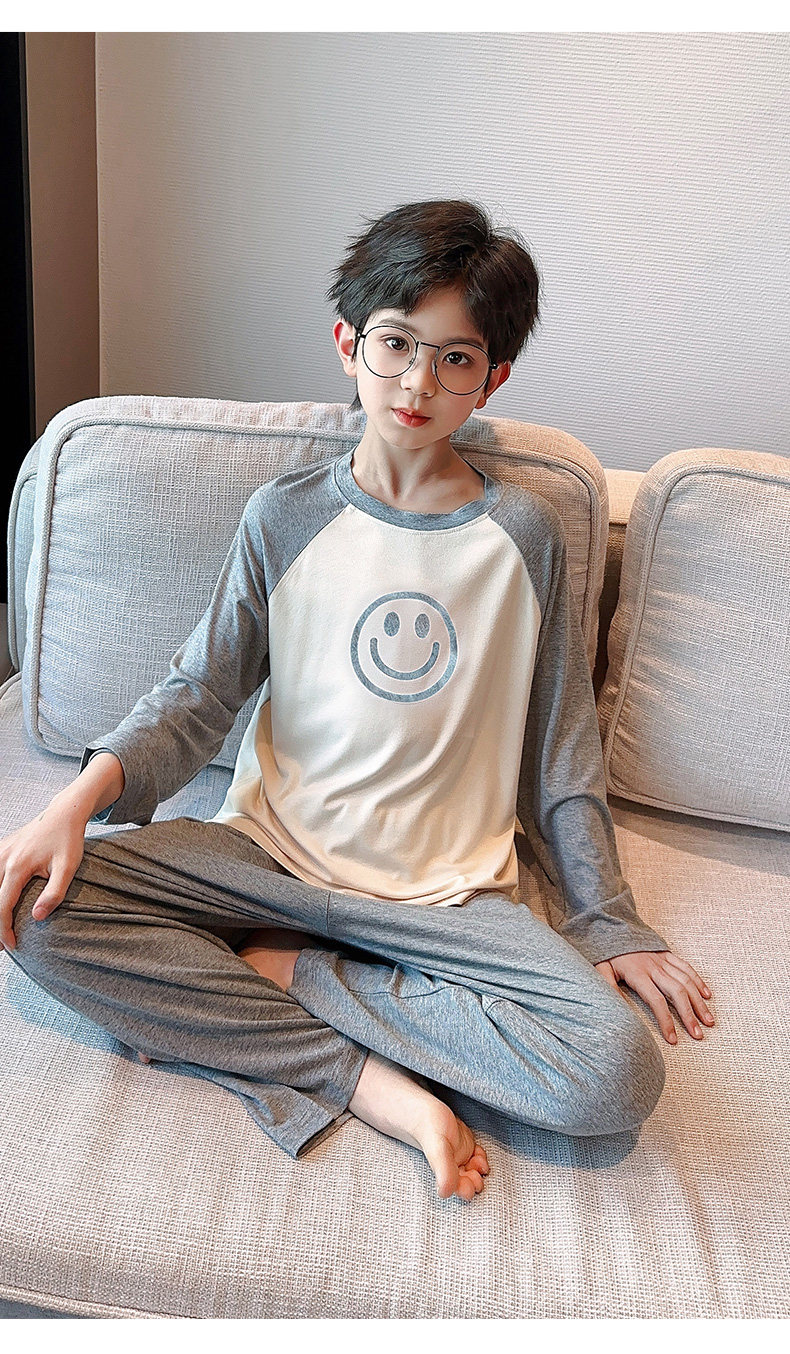 莫代尔儿童睡衣男童春秋款长袖家居服薄款网红大童男孩夏季空调服 — 18