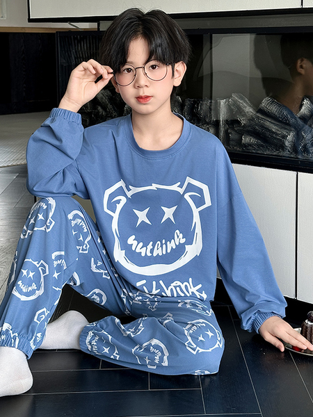 Cotton Boys' Pajamas for Spring and Autumn, Pure Cotton Long-Sleeved Plus-Size, Suitable for Wearing Outside, Autumn Style, Youth Student Loungewear — 5