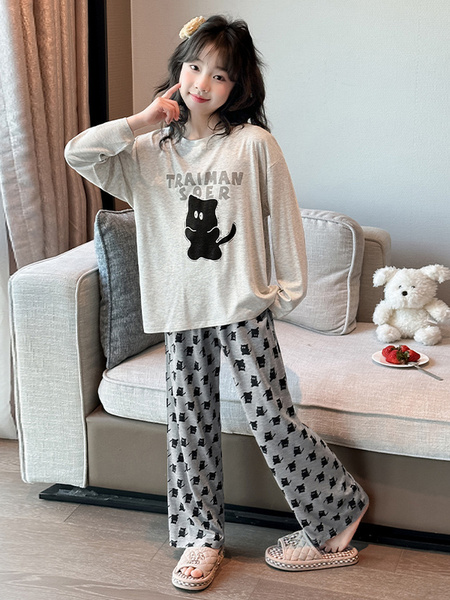 2026 New Children's Long-Sleeve Loungewear Thin Pajama Set Modal Girls' Pajamas Spring and Autumn Internet Celebrity Hot Item