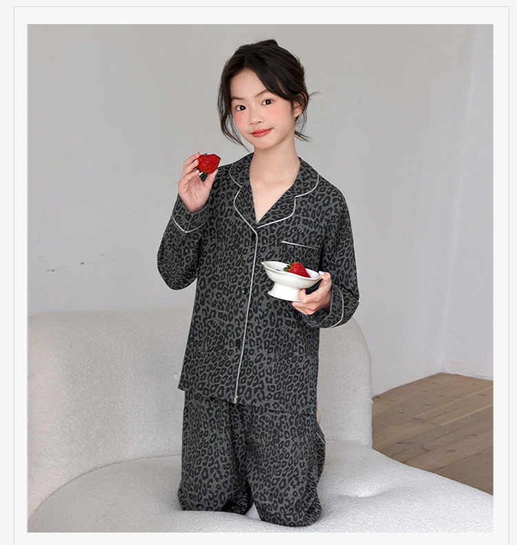 Girls' Retro Autumn-Summer Modal Woven Pajamas, Long-Sleeve Cardigan, Home Wear Set for Older Children and Students — 13