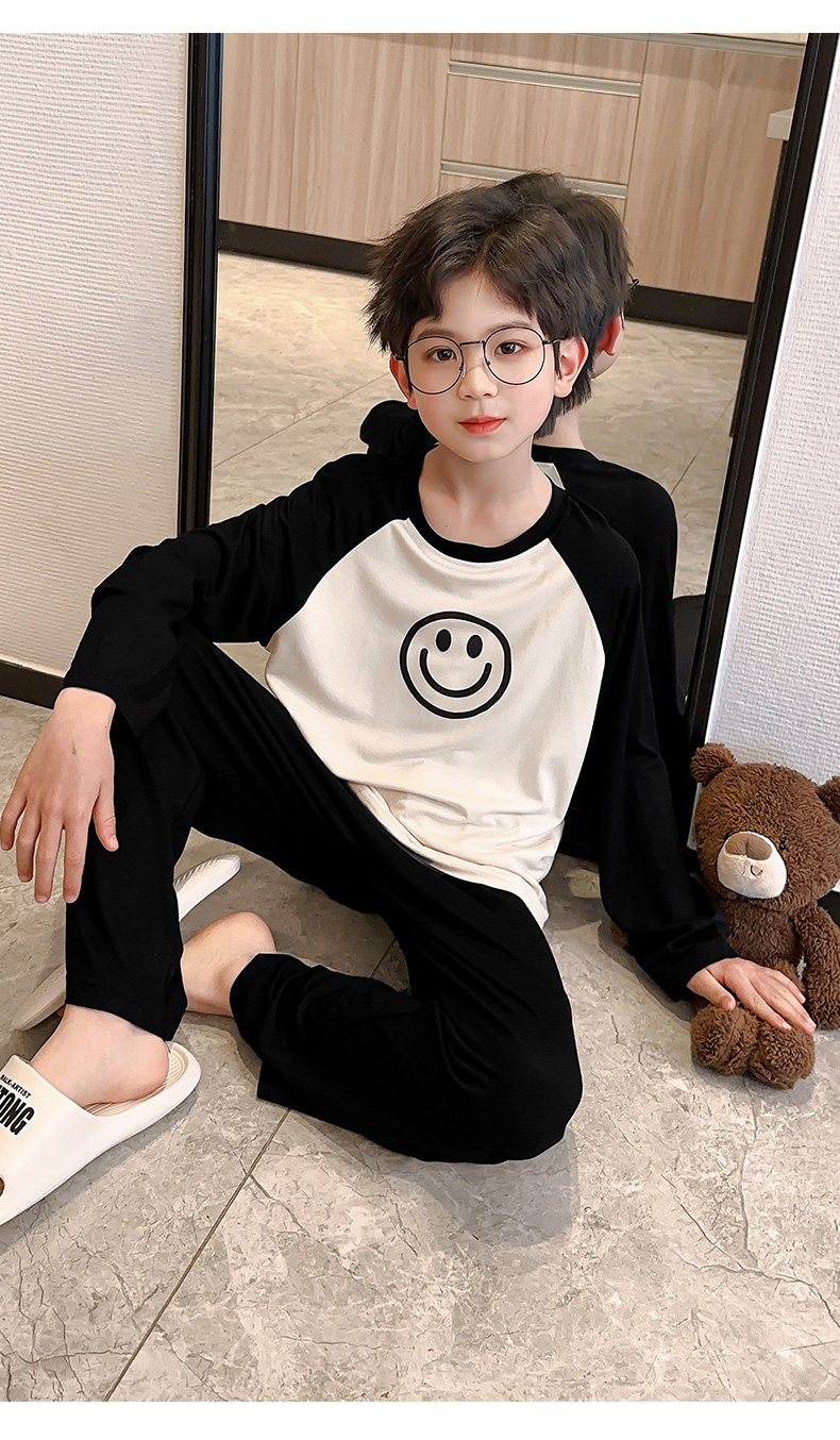 莫代尔儿童睡衣男童春秋款长袖家居服薄款网红大童男孩夏季空调服 — 15