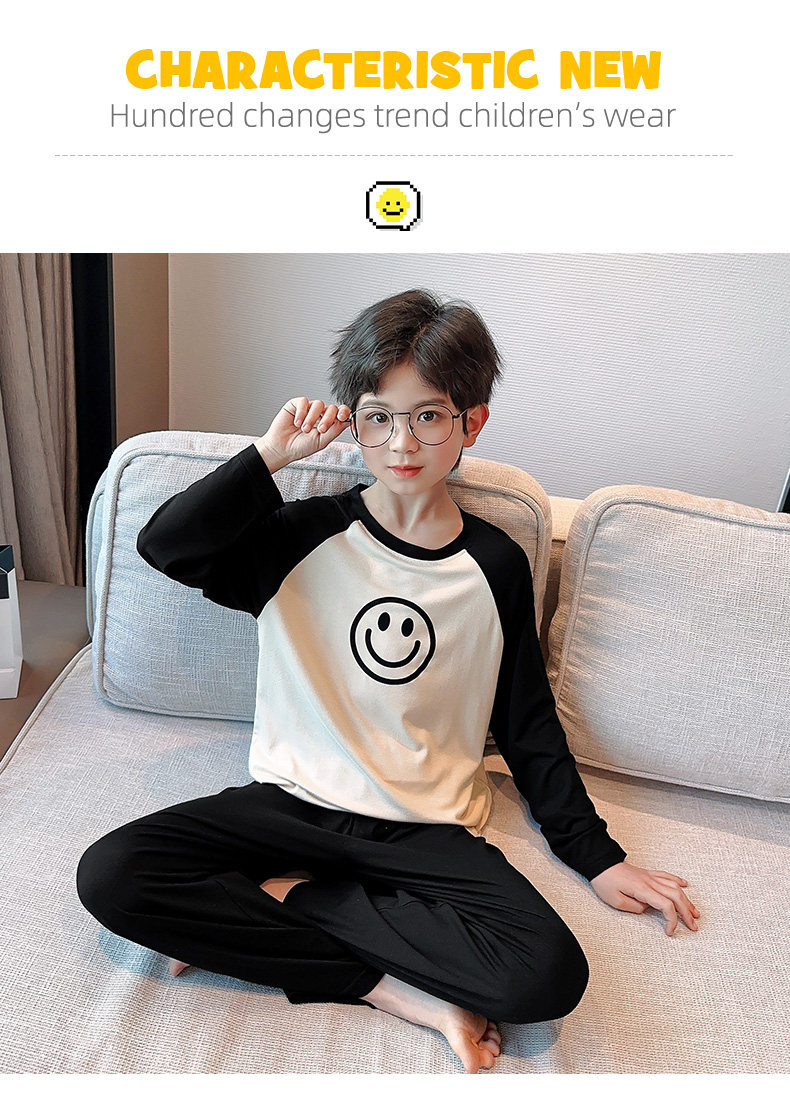 莫代尔儿童睡衣男童春秋款长袖家居服薄款网红大童男孩夏季空调服 — 1