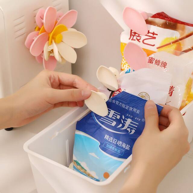 Lotus Flower Sealing Clip Refrigerator Magnet Food Bag Clip Snack Sealing Clip Flower Petal Creative 3D Magnetic Absorption Organizer