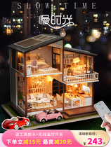 Diy cottage handmade mini villa Wooden assembly Glass house model female send boy lover gift
