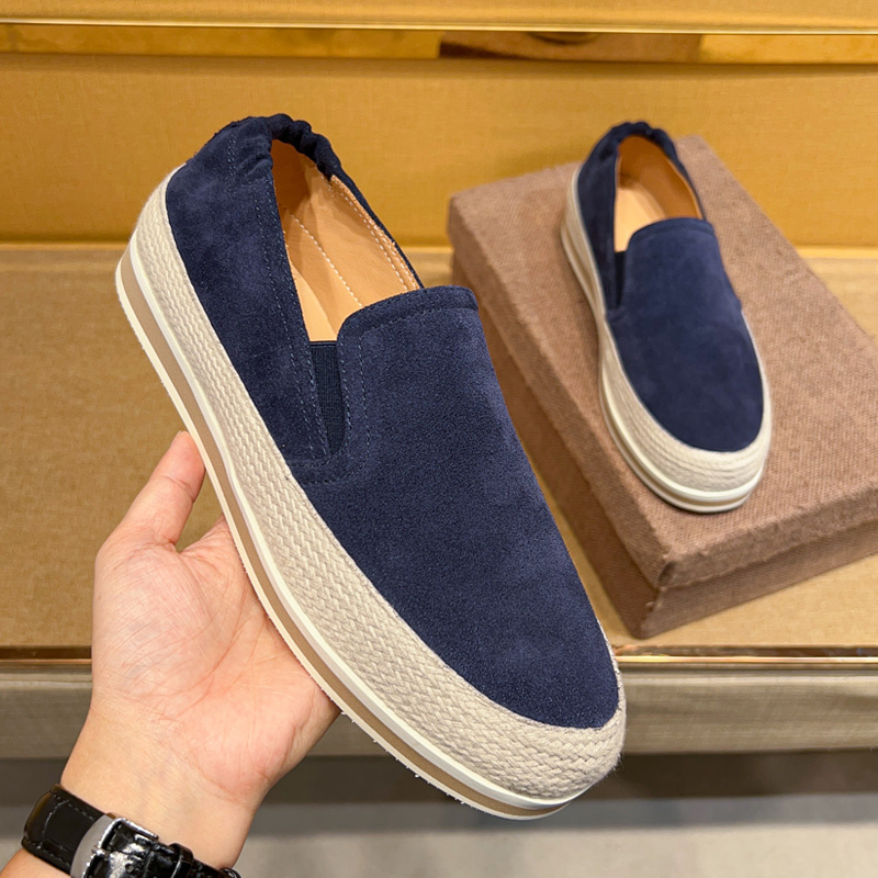 2025 New Blue High-End Leather Loafers for Men, Thick-Soled Casual Versatile Suede Slip-On Men's Shoes for Summer