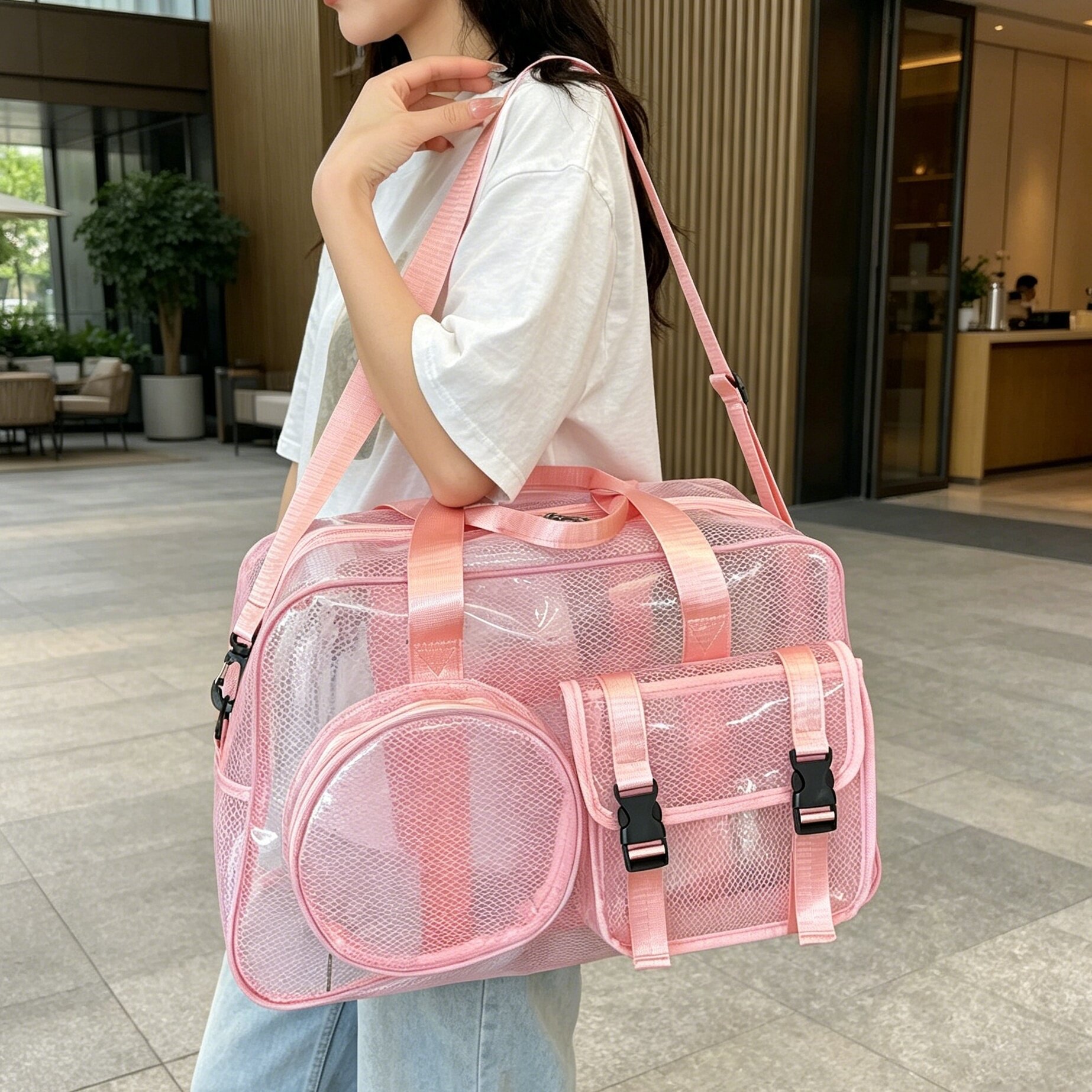 Large capacity waterproof travel bag visible jelly storage bag