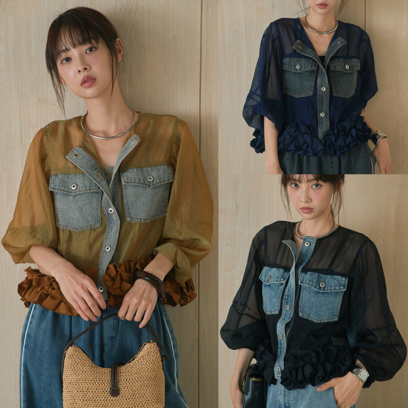 Large Quantity of Goods, New Four-Season Women's Long-Sleeved Patchwork Denim Fashion Tops, Ruffled Lace Cardigan Thin Jacket Large Quantity of Goods, New Four-Season Women's Long-Sleeved Patchwork Denim Fashion Tops, Ruffled Lace Cardigan Thin Jacket