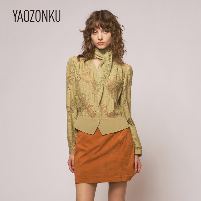 Yaozonku Yao Zonggu Designer Style 26 Autumn Ribbon V-Neck Lace Shirt Yaozonku Yao Zonggu Designer Style 26 Autumn Ribbon V-Neck Lace Shirt