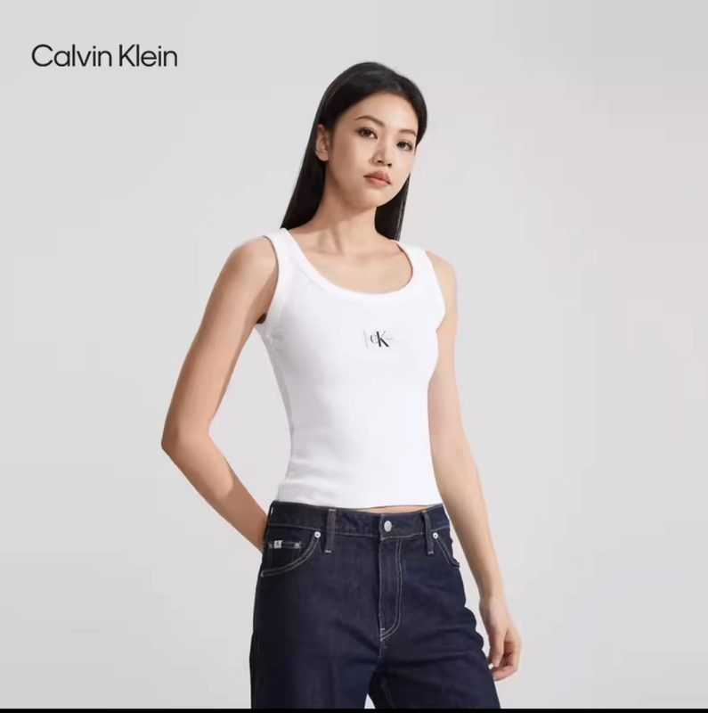 Ck Versatile Vest Elastic Knitted Undershirt Letter Embroidery Slim Fit Cotton Camisole Yoga Vest J222566 Ck Versatile Vest Elastic Knitted Undershirt Letter Embroidery Slim Fit Cotton Camisole Yoga Vest J222566