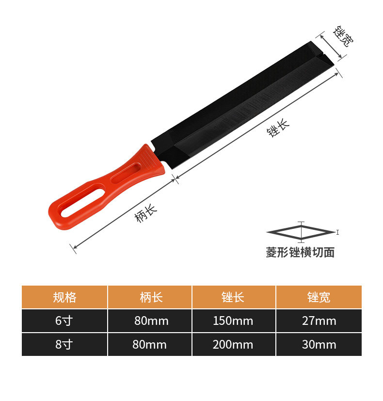 Ножовка 锉刀菱形木工伐锯刀挫打磨工具修锯扁磨锯挫刀型刷锯搓4寸四棱型 No brand
