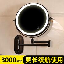 Hotel bathroom makeup mirror wall-mounted punch-free bathroom mirror wall-mounted magnifying telescopic mirror double-sided with light