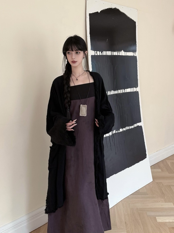 25 Autumn Style Pure Handmade Plant-Dyed "Black Feather" Draped Dress Jacket Suit
