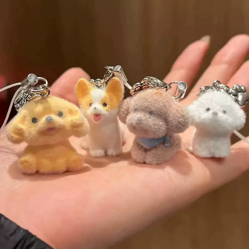 Cartoon Cute Puppy Schoolbag Pendant Keychain Flocked Doll Girl Gift Cute Hanging Chain Pendant