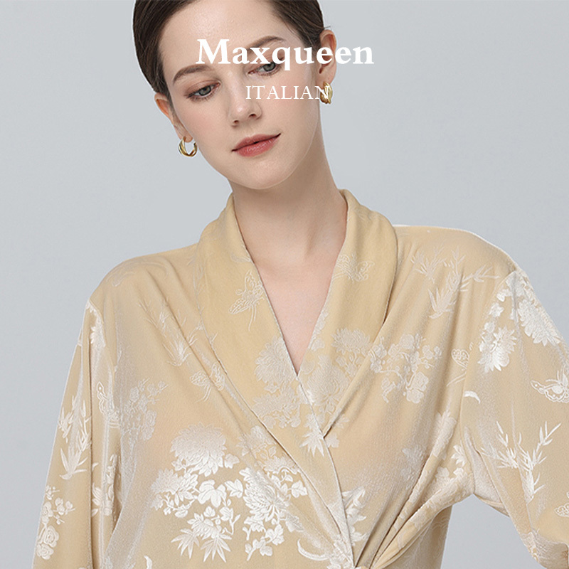 Maxqueen New Style Pajamas for Women, Autumn and Winter Long-Sleeved Gold Velvet Chinese Style Nightgown, Luxurious and Can Be Worn Outside, Set