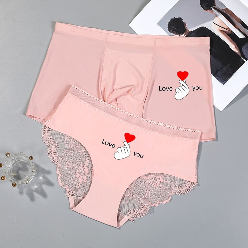 Couple Underwear Loving One Man and One Woman Ice Silk Seamless Pants Sexy Couple Set Cute Creative Boxer Briefs