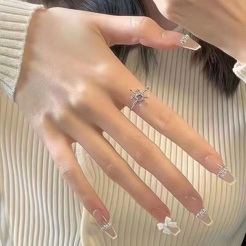 Nail Art Wearable Nails with Rhinestones, New Trendy Fake Nails That Make Your Skin Look Fairer, Popular Internet Celebrity Style, Wearable Short, Medium, and Long Styles, Creamy Yellow Bow Design