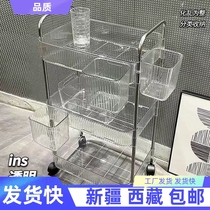 Xinjiang Tibet transparent trolley snack rack living room floor-standing multi-layer removable sanitary