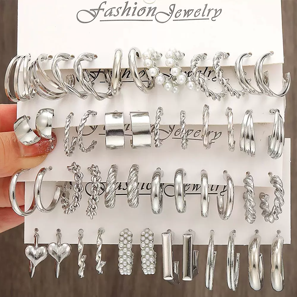 Набор серёжек-кистей Silver Color Pearl Twist Hoop Earring Met Metal He