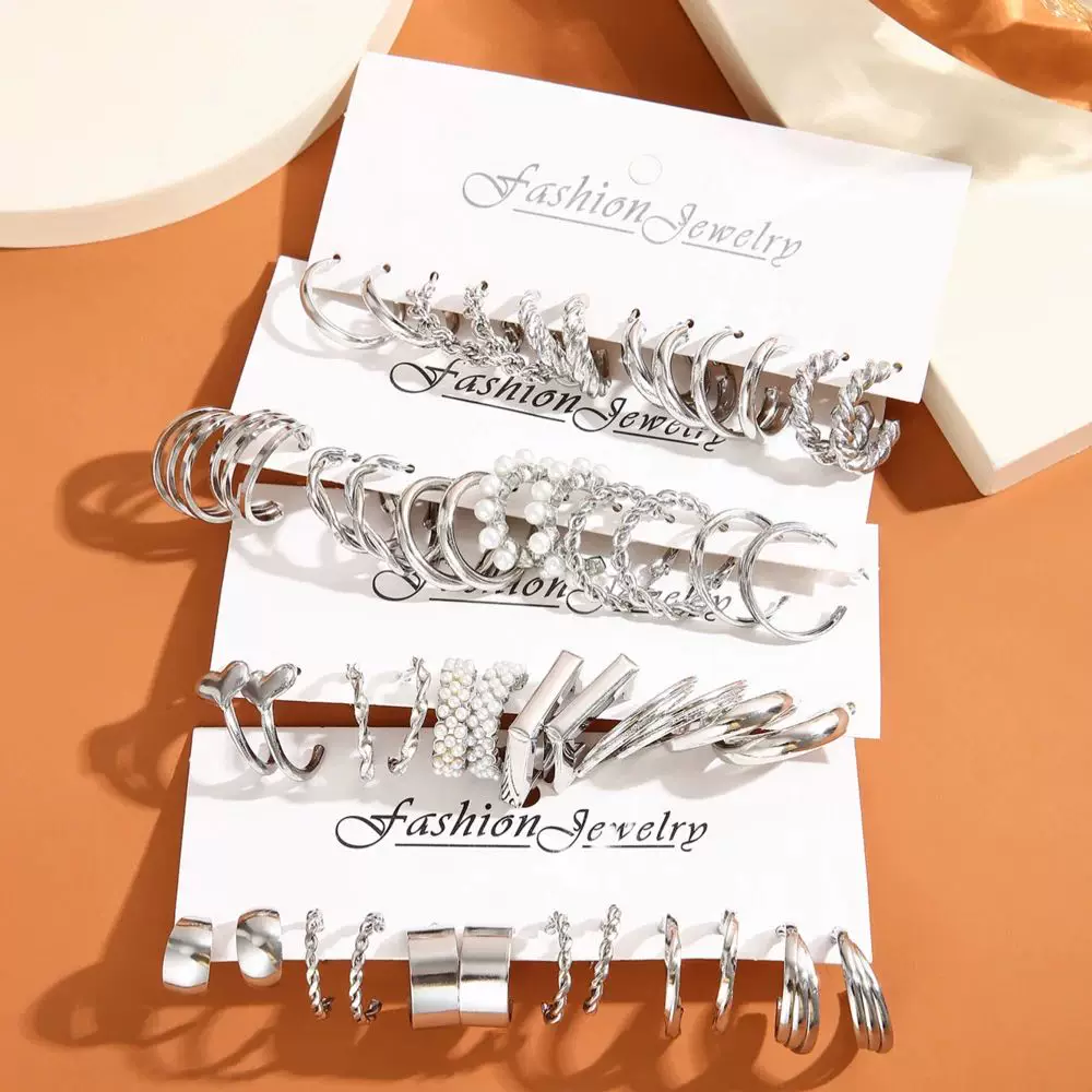 Набор серёжек-кистей Silver Color Pearl Twist Hoop Earring Met Metal He