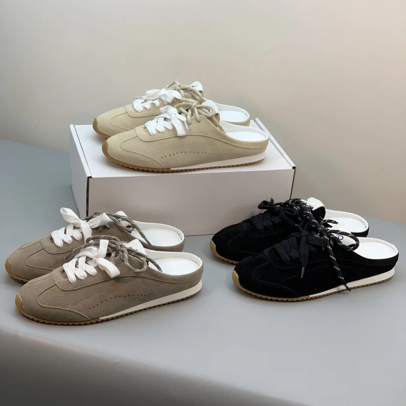 Kendall Jenner Style German Training Shoes for Women, 2026 Autumn New Model, Vintage Leather Mules, Lace-Up Slip-On Loafers