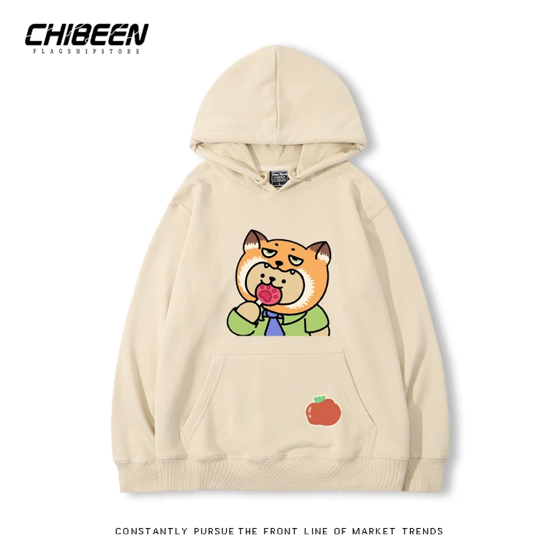 Карикатурная спортивная демисезонная теплая футболка с капюшоном, оверсайз