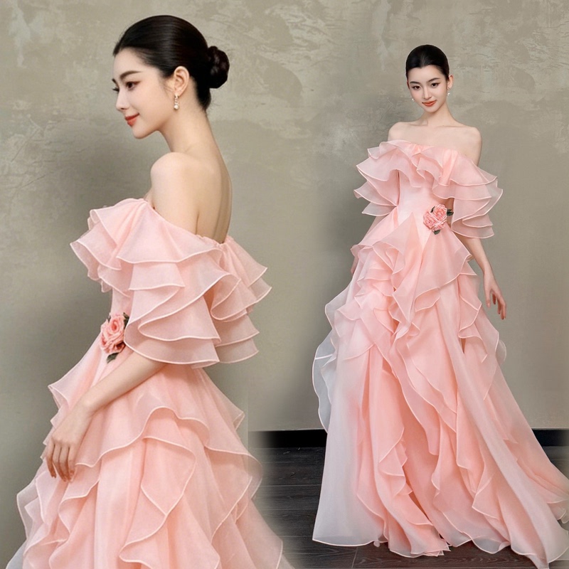 Pink Dressing Gown for Women, Bridal Niche, Stunning Engagement Dress, Annual Meeting Host, High-End Student Day, Coming-Of-Age Ceremony Princess Dress