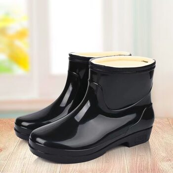 Women's adult rain boots with velvet, warm, fixed and fashionable short sleeves