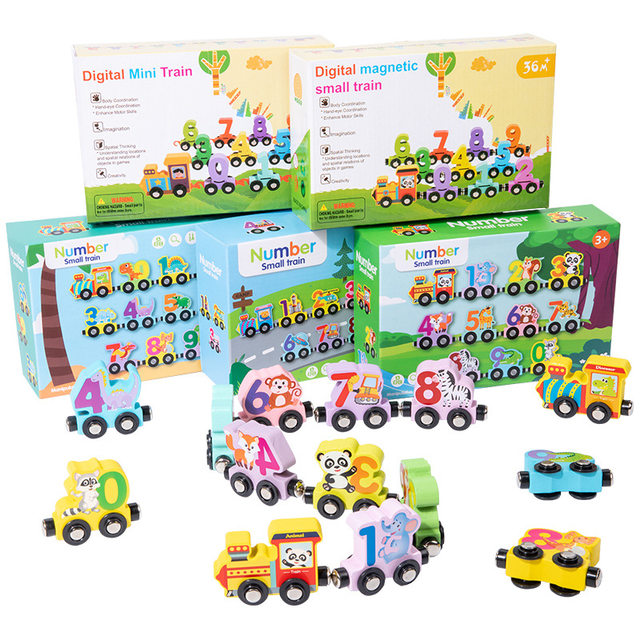 Wooden Children's Educational Magnetic Number Train Toy with Magnetic Puzzle Car for Early Education and Enlightenment