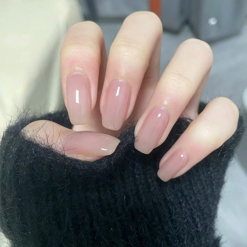 Handmade Wearable Nails in Nude Pink, Pure and Simple, with a High-End Feel, Brightening Nail Patches, Finished Product, Zhen Huan and Hua Fei Fake Nails