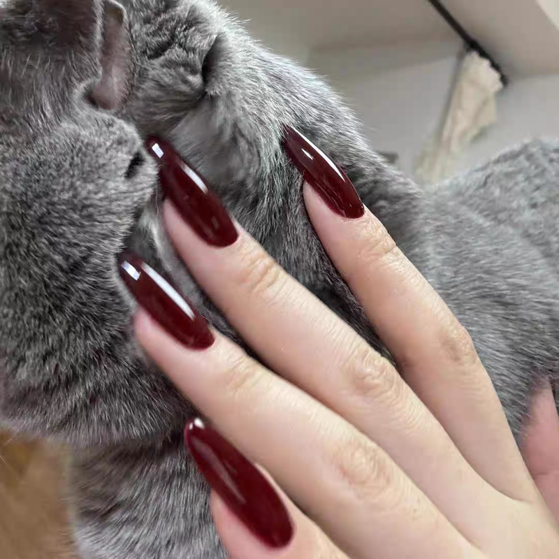 High-Quality Handmade Dark Red Manicure Wearable Nails, Super White-Enhancing, Finished Product Suitable for Pregnant Women, Solid Color Long Fake Nails