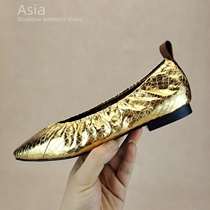 Gold and silver French pointed toe shoes for women 2024 new style snakeskin slip-ons comfortable and versatile commuter shoes scoop shoes for women