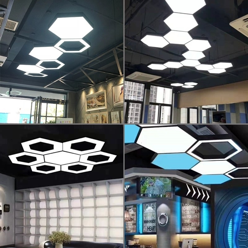 Hexagonal Pendant Light with Letters, Led Special-Shaped Lighting, Office Gym Circular Herringbone Pendant Light