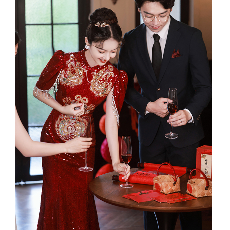 Qipao Toast Dress 2026 New Style Bride Wedding Red Engagement Chinese-Style Dress High-End Light Luxury Niche Homecoming