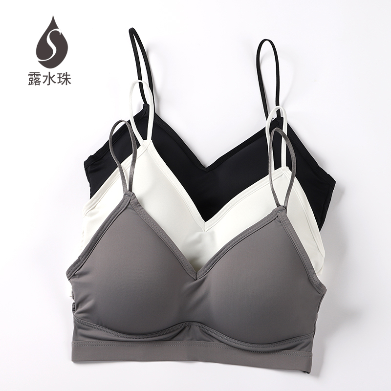 Dewdrop Ice Silk Beautiful Back Bra with Thin Straps, Triangle Cup, Small Chest Push-Up, Thickened Bandeau, Anti-Exposure