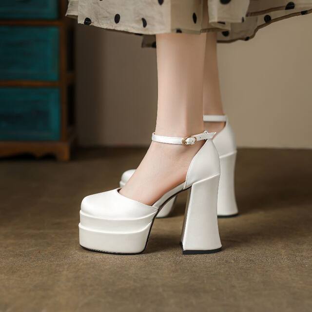 12cm Wedding Shoes, Wedding Dress Essential, Petite-Friendly, Chunky Heel, Platform Sole, Mary Jane High Heels, Fall 2024
