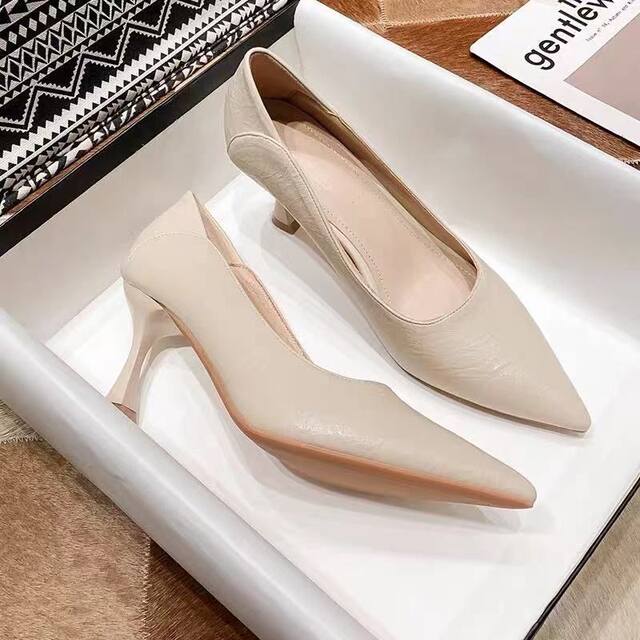 High-Heeled Shoes for Women, New Style, Soft Leather, Comfortable for Feet, Professional Work Shoes, Pointed Toe, Interview Etiquette Shoes, 2024